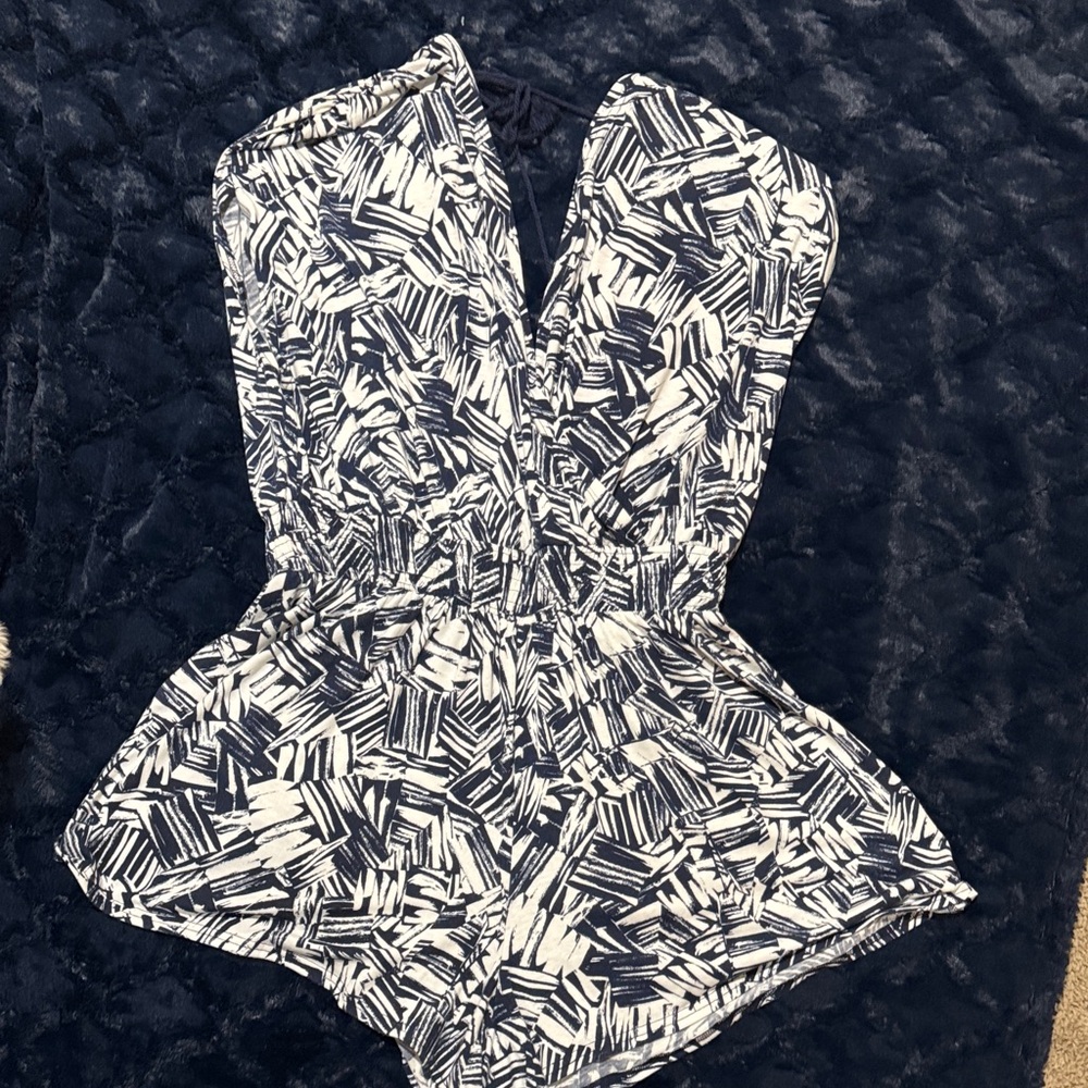 Navy and White Patterned Romper